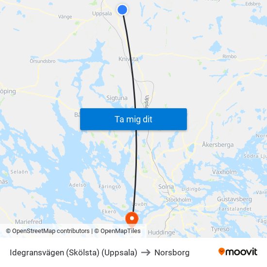 Idegransvägen (Skölsta) (Uppsala) to Norsborg map