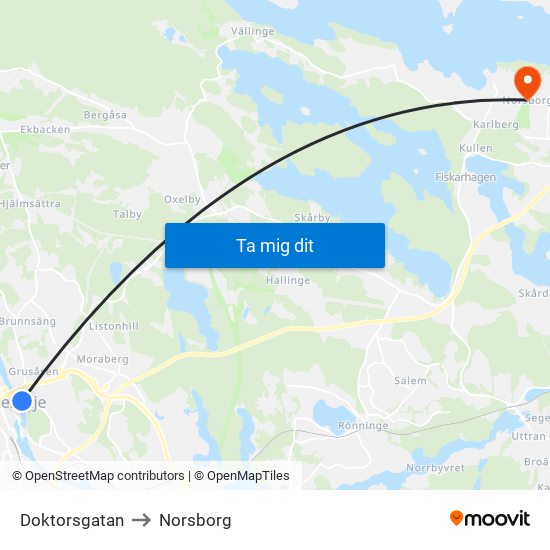 Doktorsgatan to Norsborg map