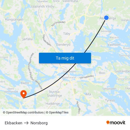 Ekbacken to Norsborg map