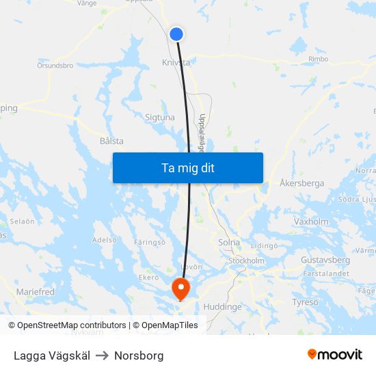 Lagga Vägskäl to Norsborg map