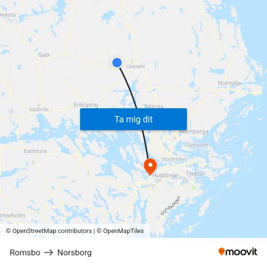Romsbo to Norsborg map