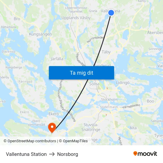 Vallentuna Station to Norsborg map