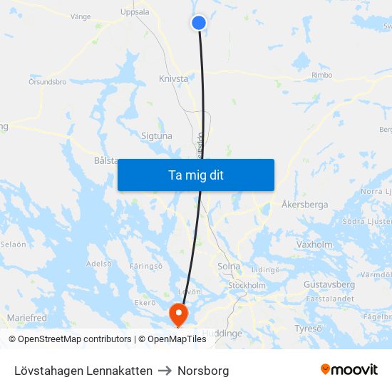 Lövstahagen Lennakatten to Norsborg map