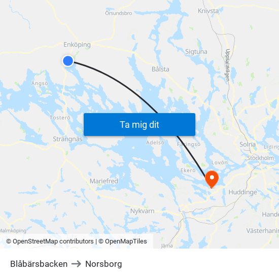 Blåbärsbacken to Norsborg map