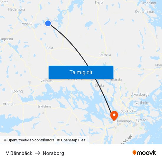 V Bännbäck to Norsborg map