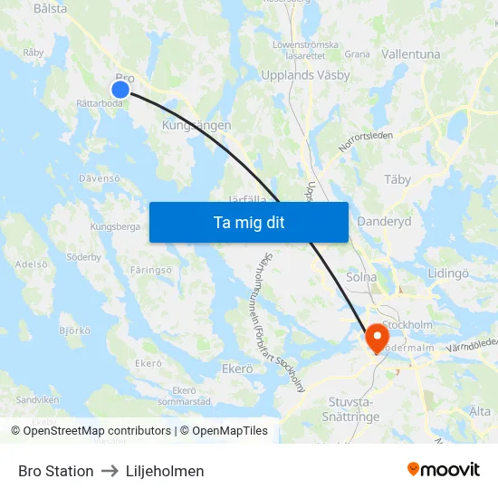 Bro Station to Liljeholmen map
