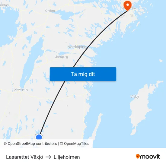 Lasarettet Växjö to Liljeholmen map