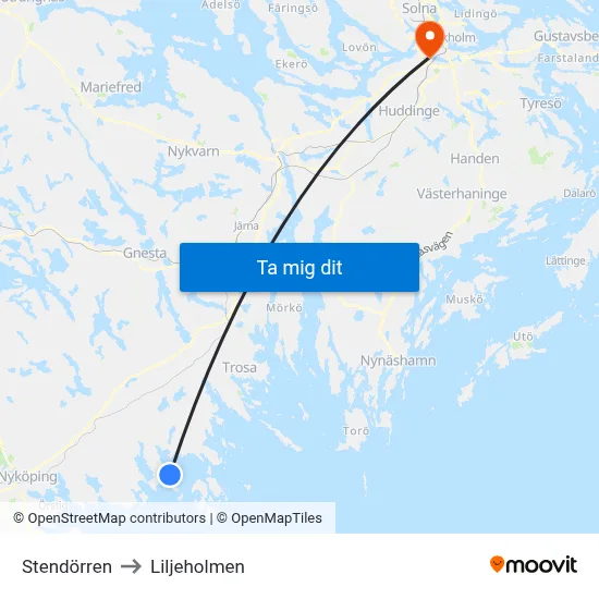 Stendörren to Liljeholmen map