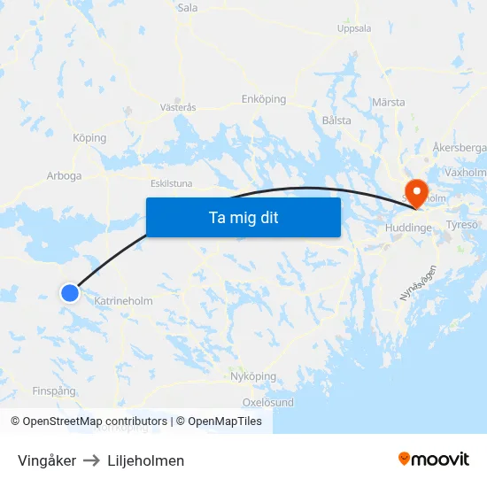 Vingåker to Liljeholmen map