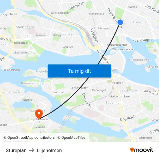 Stureplan to Liljeholmen map