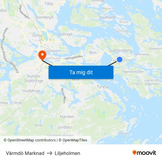 Värmdö Marknad to Liljeholmen map