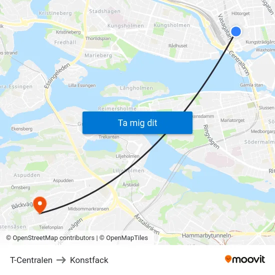 T-Centralen to Konstfack map