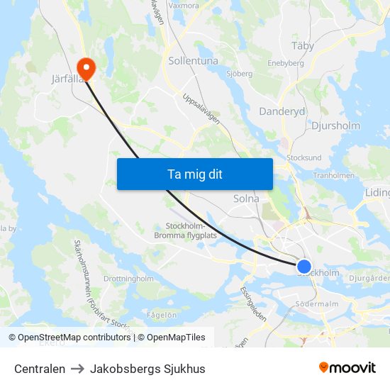 Centralen to Jakobsbergs Sjukhus map