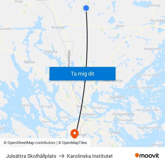 Julsättra Skolhållplats to Karolinska Institutet map