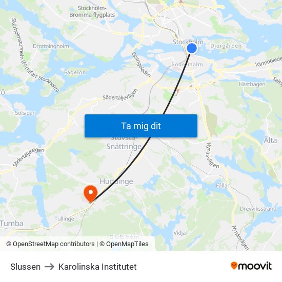 Slussen to Karolinska Institutet map