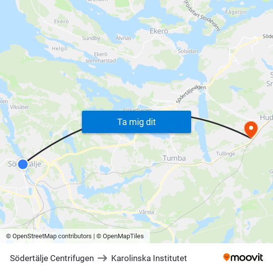 Södertälje Centrifugen to Karolinska Institutet map