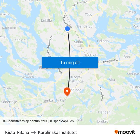 Kista T-Bana to Karolinska Institutet map