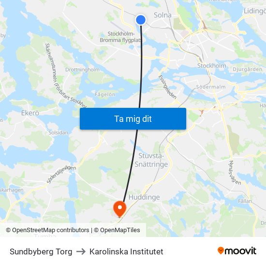 Sundbyberg Torg to Karolinska Institutet map