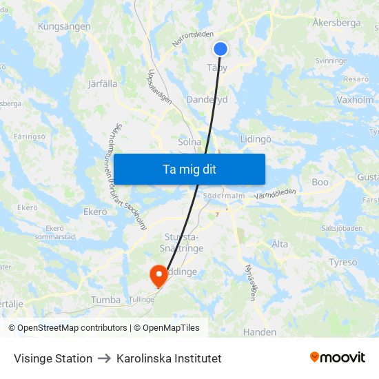 Visinge Station to Karolinska Institutet map