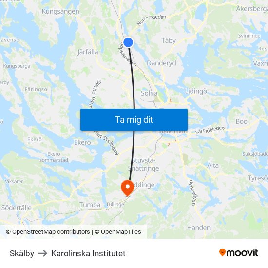 Skälby to Karolinska Institutet map