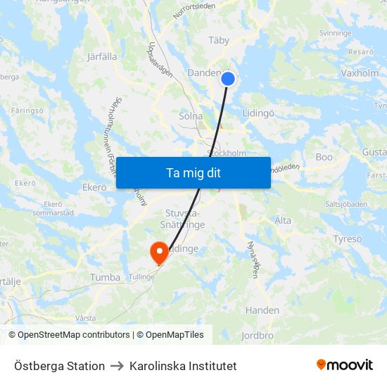 Östberga Station to Karolinska Institutet map