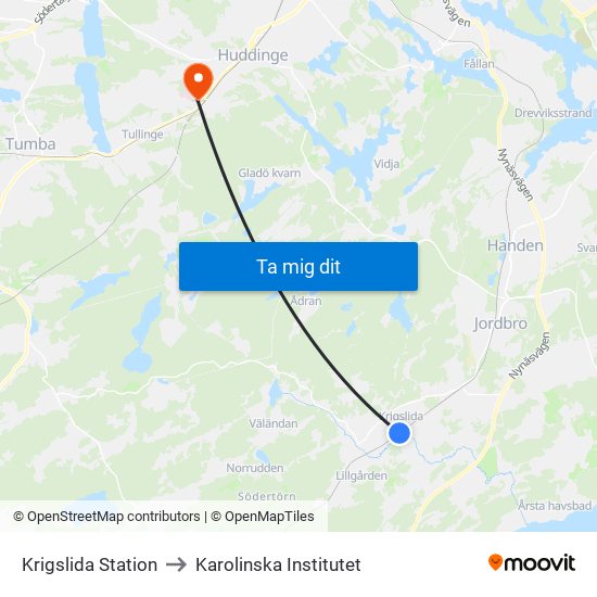 Krigslida Station to Karolinska Institutet map