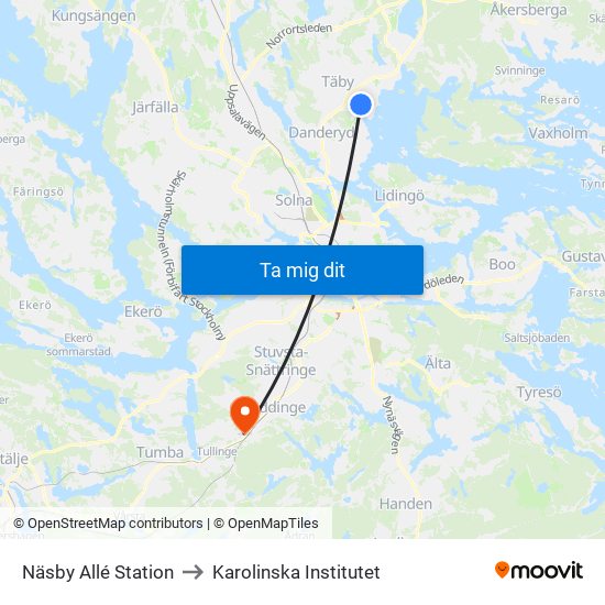 Näsby Allé Station to Karolinska Institutet map