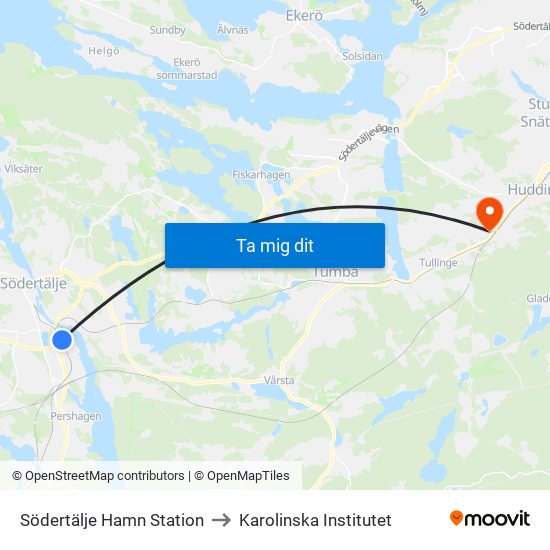 Södertälje Hamn Station to Karolinska Institutet map