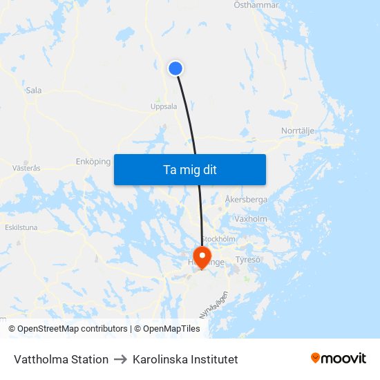 Vattholma Station to Karolinska Institutet map