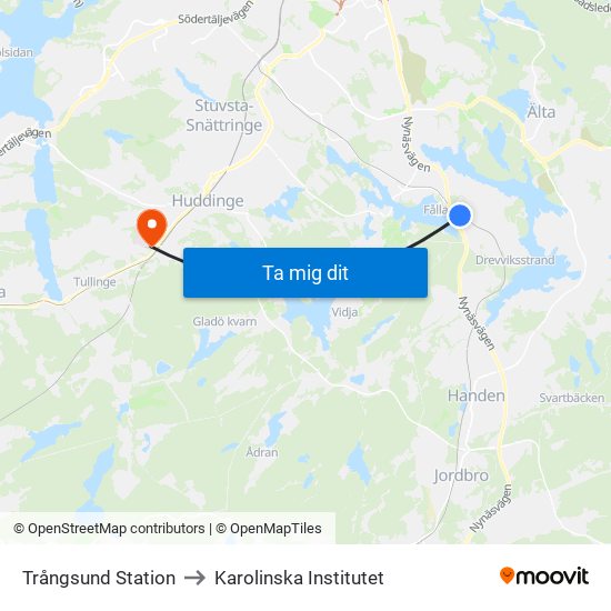 Trångsund Station to Karolinska Institutet map