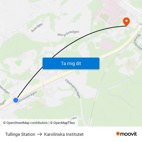 Tullinge Station to Karolinska Institutet map