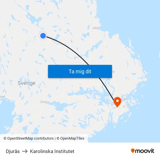 Djurås to Karolinska Institutet map