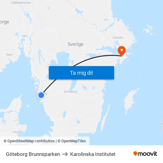 Göteborg Brunnsparken to Karolinska Institutet map