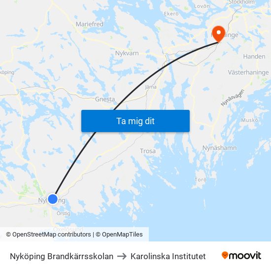 Nyköping Brandkärrsskolan to Karolinska Institutet map