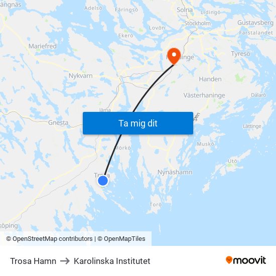 Trosa Hamn to Karolinska Institutet map