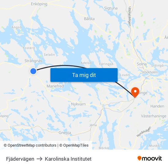 Fjädervägen to Karolinska Institutet map