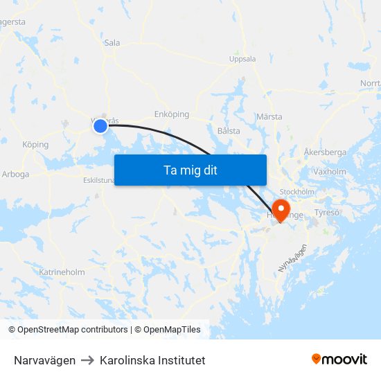 Narvavägen to Karolinska Institutet map