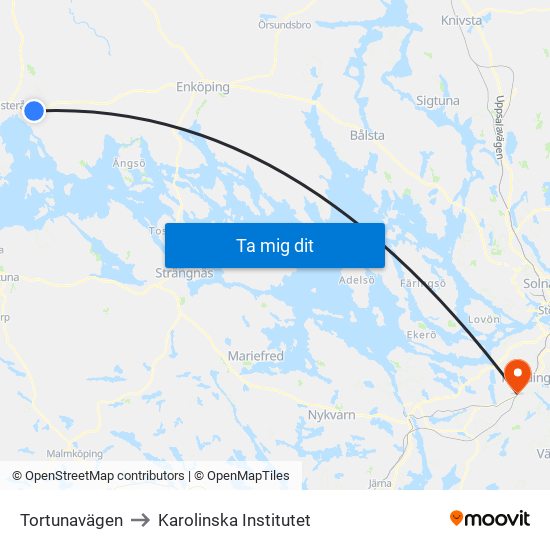 Tortunavägen to Karolinska Institutet map