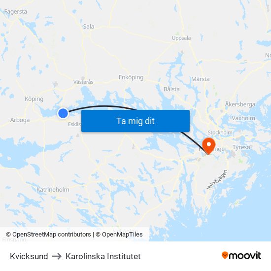 Kvicksund to Karolinska Institutet map