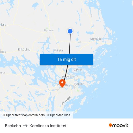 Backebo to Karolinska Institutet map