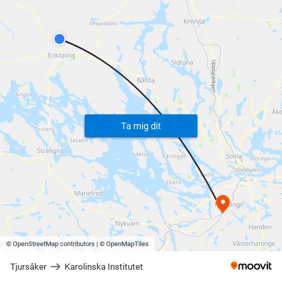 Tjursåker to Karolinska Institutet map
