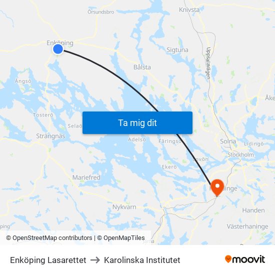 Enköping Lasarettet to Karolinska Institutet map