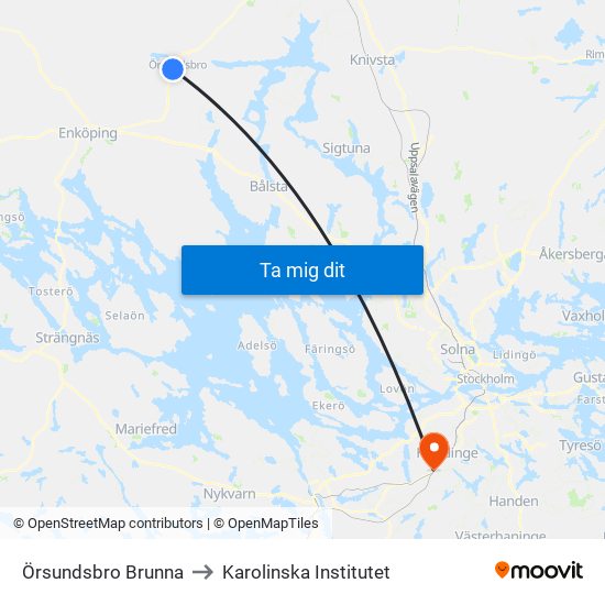 Örsundsbro Brunna to Karolinska Institutet map