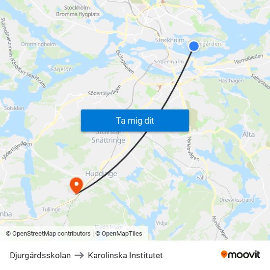 Djurgårdsskolan to Karolinska Institutet map