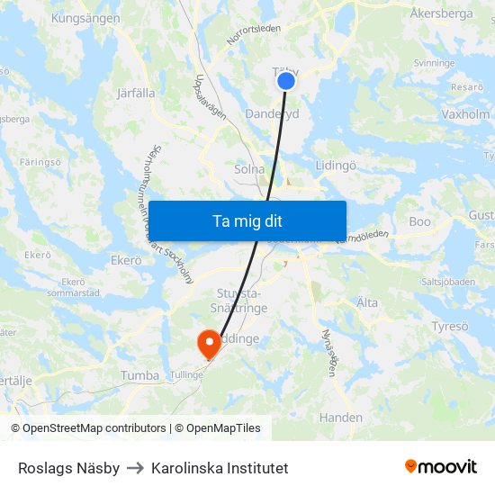 Roslags Näsby to Karolinska Institutet map