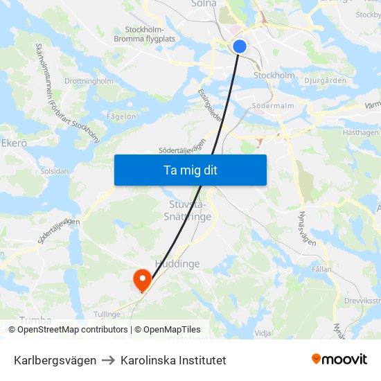 Karlbergsvägen to Karolinska Institutet map