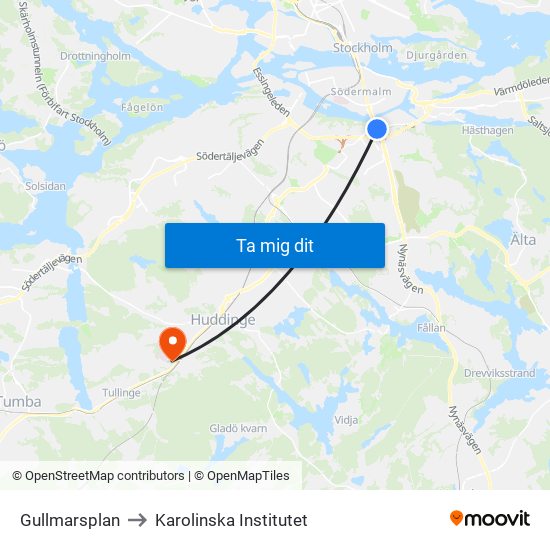 Gullmarsplan to Karolinska Institutet map