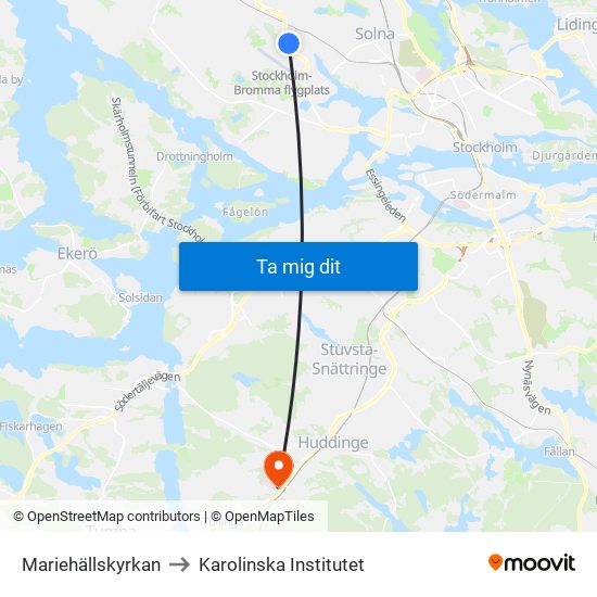 Mariehällskyrkan to Karolinska Institutet map