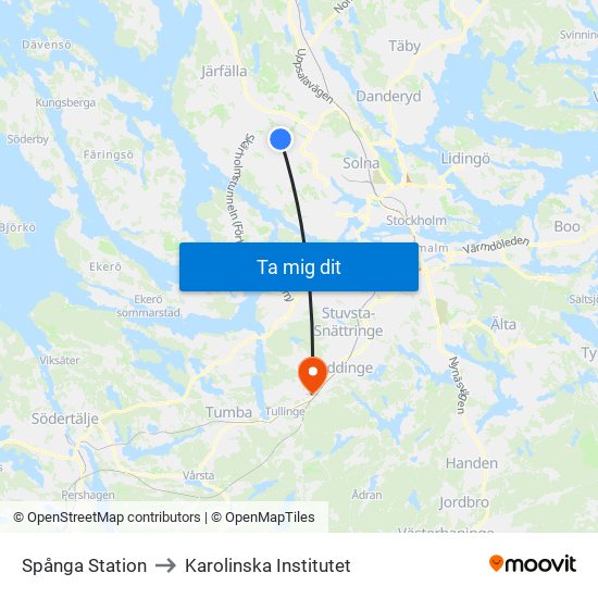 Spånga Station to Karolinska Institutet map