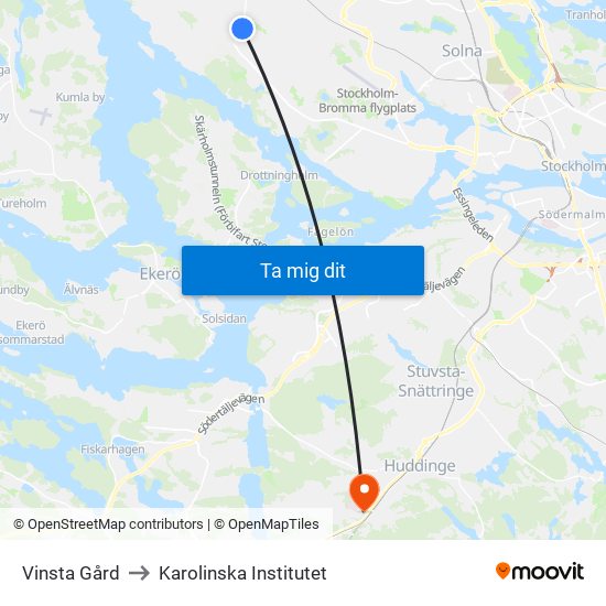 Vinsta Gård to Karolinska Institutet map